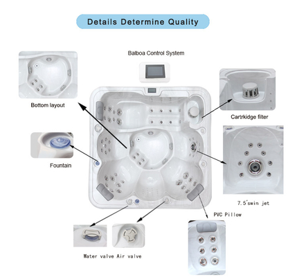 SAA Approved 4 Persons Hot Tub Balboa Control System With Acrylic Massage Pump