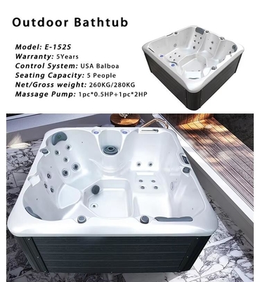 Luxury Outdoor Hot Tub For 5 Persons With Whirlpool Massage Acrylic Bathtubs With Bluetooth Speaker