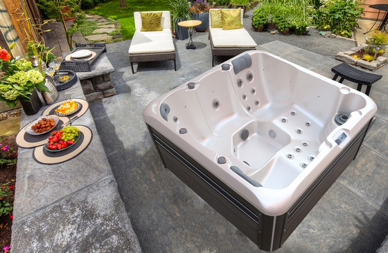 Outdoor Acrylic Hot Tub Whirlpool Massage Bathtub With Cascading Waterfall And Colourful Lights