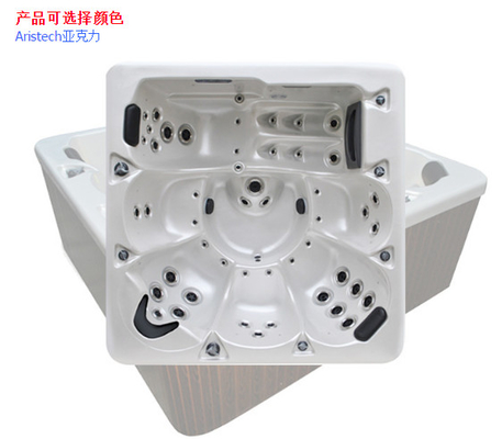 6 Persons Square Shape Whirlpool Tubs White Marble Spa Hot Tub With 45 Massage Jets